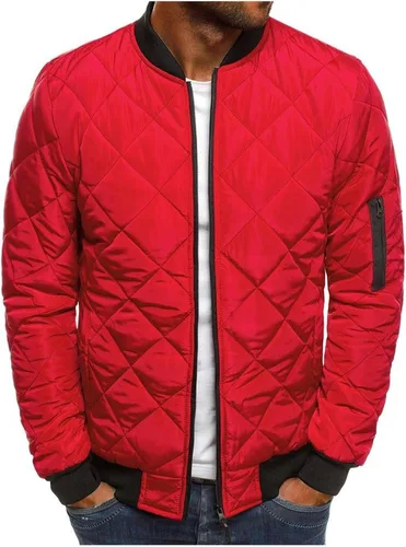 Vista 5 de Men’s Bomber Jacket Diamond Quilted Rib Varsity Zip Lightweight Jackets Fall Winter Warm Fleece Padded Coats Outwear