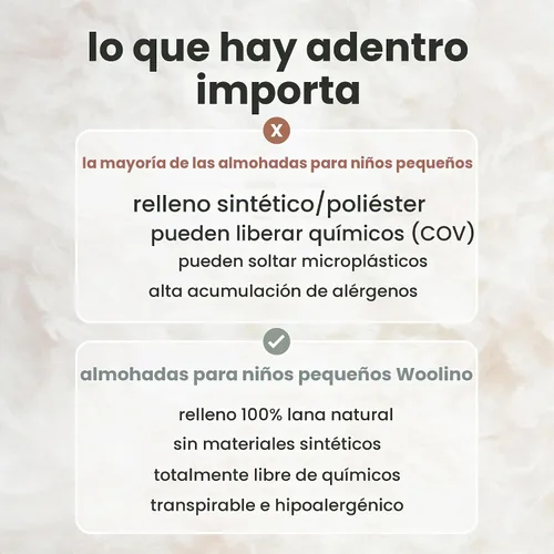 Vista 5 de Woolino Almohada para niños pequeños, almohada de dormir de lana 100 % transpirable de primera calidad y funda de algodón, tamaño de viaje