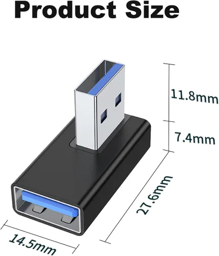 Vista 6 de AreMe Adaptador USB 3.0 de 90 grados, paquete de 2 unidades, extensor de convertidor USB A macho a hembra de ángulo recto para PC, laptop, cargador