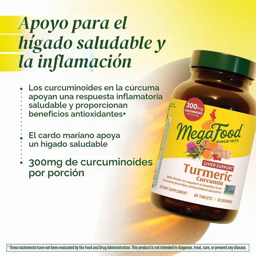 Vista 3 de MegaFood Curcumina de cúrcuma + cardo mariano para apoyo hepático, 60