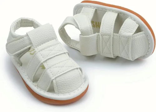 Vista 2 de WILLFUN Sandalias chirriantes de verano para bebé, niño, niña, suela de goma de primera calidad, puntera cerrada, antideslizantes, zapatos