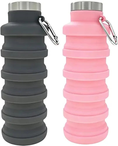 Vista 14 de YCT Botella de agua plegable de 17 onzas (16.9 fl oz), botella de agua deportiva portátil de viaje, botellas de agua plegables de silicona Negro