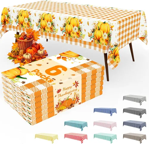 Vista 57 de Smiry Paquete de 3 Manteles Desechables de Cuadros Gingham Color Caqui - 54" x 72" Mantel de Plástico de Servicio Pesado, Cubiertas de Mesa
