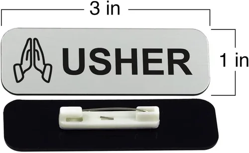 Vista 7 de Usher - Placa de identificación de 1 x 3, color negro, manos orantes (paquete de 3)
