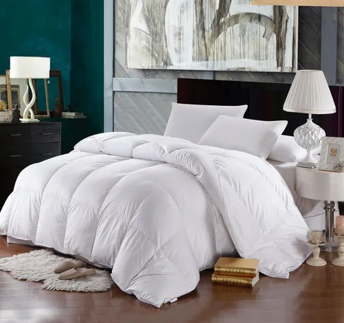 Vista 2 de Juego de ropa de cama con cobertor de 500 hilos, 100 % de algodón, 750 plumas (blanco sólido), Algodón, Blanco, King