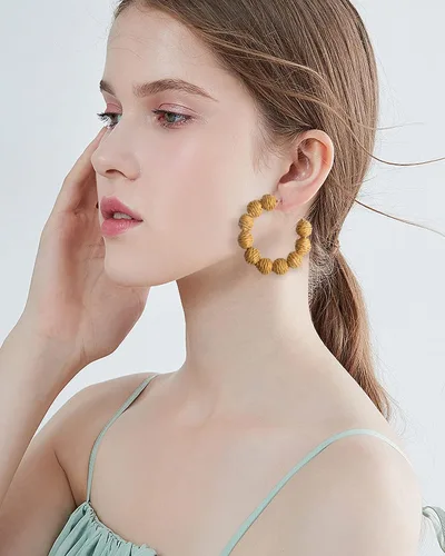 Vista 3 de Rattan Earrings Handmade Raffia Hoop Earrings for Women Summer Straw Boho Dangle Geometric Earrings Statement Beach Accessory Jewelry