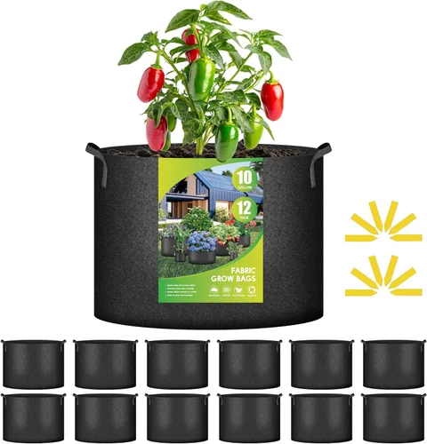 Vista 17 de iPower Paquete de 12 bolsas de cultivo de 1 galón, macetas de tela no tejida de aireación gruesa resistente con asas de nailon y 12 etiquetas
