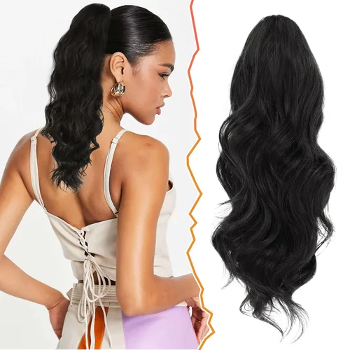 Vista 31 de BARSDAR Extensión de cola de caballo resaltada - 20 pulgadas de extensión de cola de caballo rizada y ondulada con cordón para mujeres - Extensiones