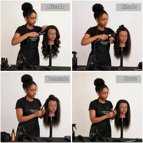 Vista 3 de YODIDI Cabeza de maniquí con cabello 100% humano, cabeza de maniquí de cabello humano, cosmetología, cabeza de muñeca para peinado, práctica