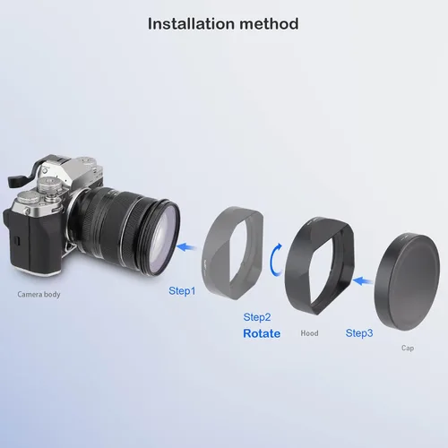 Vista 8 de Haoge LH-X18N Bayoneta Square Metal Lens Hood para Fujifilm Fuji XF 0.630-3.150 in F4 R OIS WR, Fujinon XF16-55mmF2.8 R LM WR II Pantalla de lente
