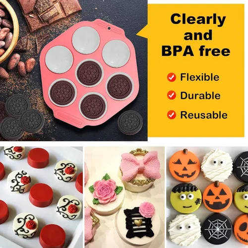 Vista 9 de Sidosir - 3 moldes de silicona para galletas de chocolate, cilindro redondo de 7 cavidades para dulces, moldes de silicona para hornear mini