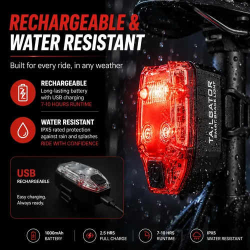 Vista 6 de Rechargeable Smart Bike Tail Light Water Resistant, 300 Lumen Brake Light