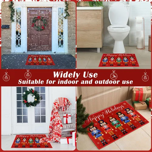 Vista 6 de Minatee Tapete Cascanueces Tapete de Puerta Felices Fiestas Tapete Lavable Antideslizante Alfombras de Piso Tapete de Piso Soldado de Navidad