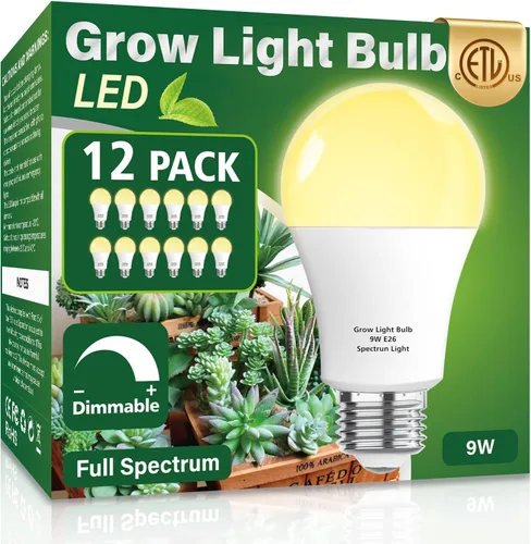Vista 7 de Paquete de 3 Bombillas de Luz de Crecimiento de Espectro Completo, Luz A19 para Plantas de Interior, Bombilla de Crecimiento de 9W Regulable E26