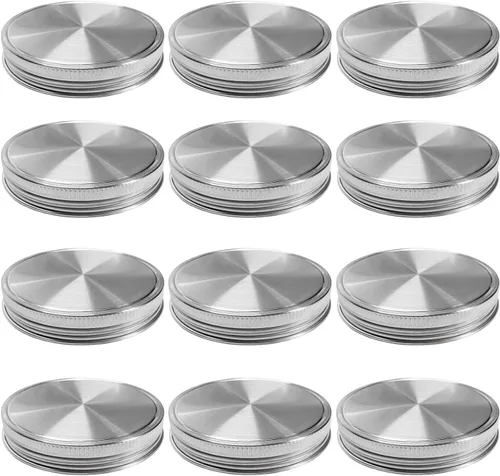 Vista 6 de Tapas para tarros de acero inoxidable, tapas de almacenamiento con sellos de silicona para frascos de boca regular, superficie pulida, reutilizables