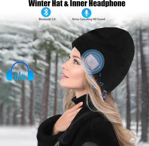 Vista 3 de Euezmy Gorro Bluetooth para hombre, gorro Bluetooth con auriculares, gorro de punto de invierno con música, cosas para hombres, regalos de Navidad