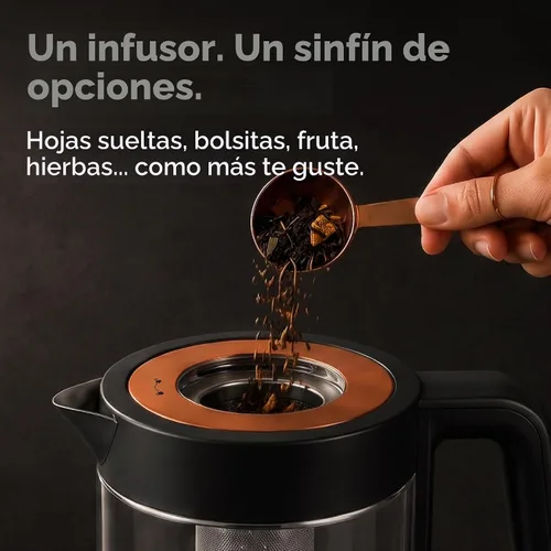 Vista 7 de Vianté - Tetera eléctrica con infusor para hojas sueltas. Elaborador de té caliente con control de temperatura y apagado automático. Tetera