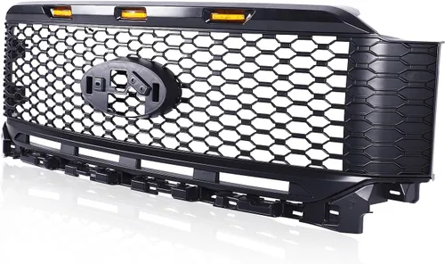 Vista 4 de Rejilla de malla negra mate de repuesto para parrilla delantera compatible con Ford F 150 2021-2022 con 3 luces LED ámbar