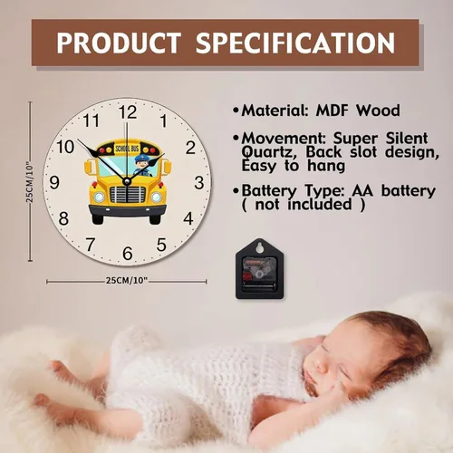 Vista 6 de ArogGeld Reloj de pared para conductor de autobús escolar, reloj de madera clásico 10 silencioso, sin tictac, de cuarzo, funciona
