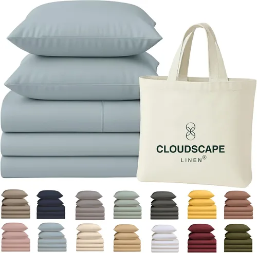 Vista 54 de Cloud Scape Linen - Juego de sábanas de 100% algodón egipcio, tamaño individual, juego de ropa de cama de lujo de 3 piezas, 400 hilos, calidad
