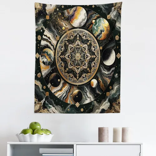 Vista 102 de Ambesonne Tapiz de hongos, atmósfera psicodélica, escena astral estrellada con motivos orientales trippy, decoración de tela para colgar en la pared