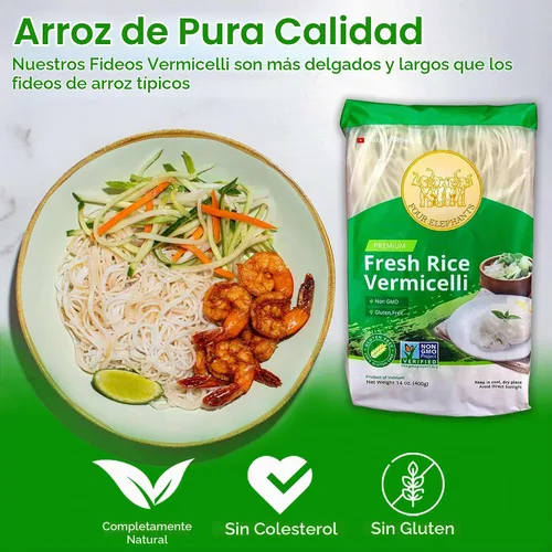 Vista 3 de Four Elephants Vermicelli de arroz prémium verificado sin OMG (paquete de 3) 14 onzas