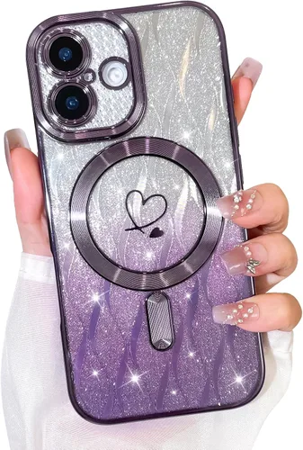 Vista 46 de Bonoma Funda con purpurina para iPhone 13 Pro Max, bonita funda 3D con patrón de chapado en degradado de mariposa de diamante, protección de cámara