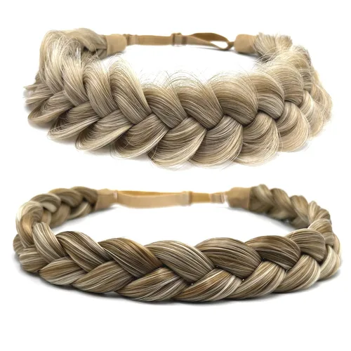 Vista 11 de Diadema trenzada, 2 combinaciones de 3 hebras, desordenada, ancha, esponjosa, elástica, diadema trenzada, accesorio de belleza para mujeres y niñas