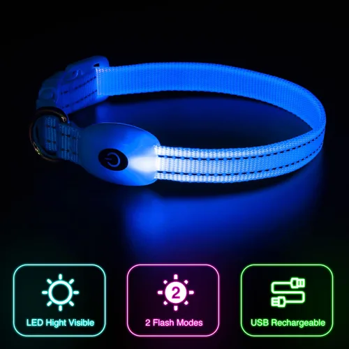 Vista 4 de YFbrite Collar LED para perro XS, ligero collar para gato, cómodo collar de cachorro iluminado, recargable por USB, luz de seguridad ajustable