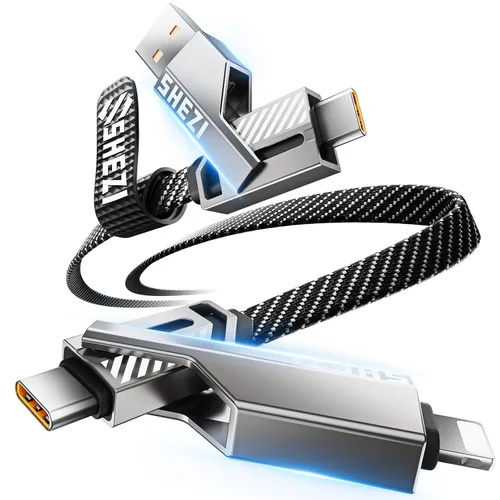 Vista 19 de SHEZI [Actualizado 2.0] 4-en-1 Cable USB C Corto 60W 0.6 Pies Carga Rápida [Sincronización de Datos 480Mbps] Cargador Combo de Cordón Plano Trenzado