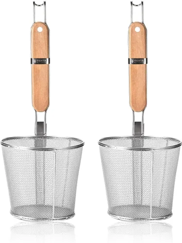 Vista 8 de TENTA KITCHEN 2 Piezas Colador de Pasta de Acero Inoxidable Micro-Perforado Con Mango, Colador de Fideos para Dumplings de Alimentos, Cesta Coladora