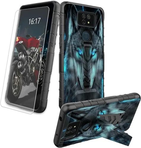 Vista 70 de Funda para AT&T Maestro Max 2021/Cricket Ovation 2 con protector de pantalla de vidrio templado, funda resistente con función atril integrada