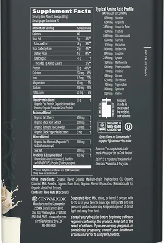 Vista 2 de Sunwarrior - Proteína en polvo a base de plantas orgánica Proteína vegana orgánica en polvo con aminoácidos BCAA más minerales de recuperación
