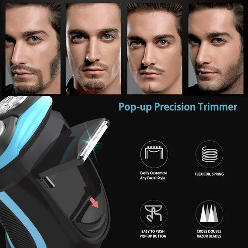Vista 3 de MAX-T Afeitadora eléctrica para hombres, maquinilla de afeitar eléctrica inalámbrica con estuche de viaje, uso húmedo y seco para hombre