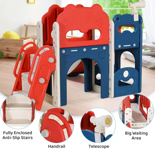 Vista 7 de MAMIZO Tobogán grande 8 en 1 para niños pequeños, tobogán en forma de L con pendiente larga, juego de escalador para bebés con escalones cerrados