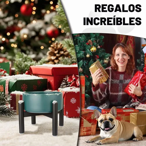 Vista 9 de Juego de cuencos elevados de cerámica para perros con soporte, 2 tazas de Negro