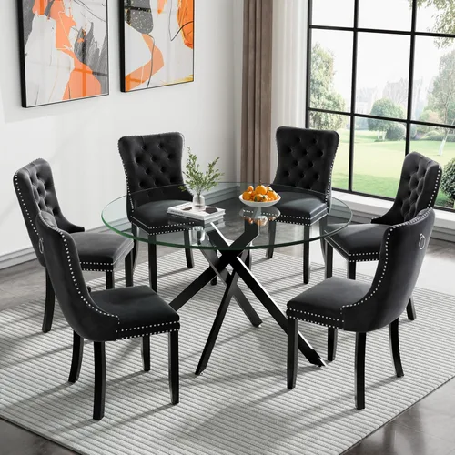 Vista 49 de Juego de mesa de comedor de cristal plateado moderno de 47 pulgadas para 2, juego de mesa de comedor de cocina redonda de 3 piezas con patas