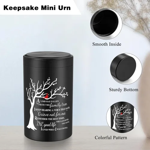 Vista 3 de SOITIS Urnas pequeñas para recuerdo de cenizas humanas, mini urna de 3.54 pulgadas para cenizas humanas, recuerdo conmemorativo negro para hombres