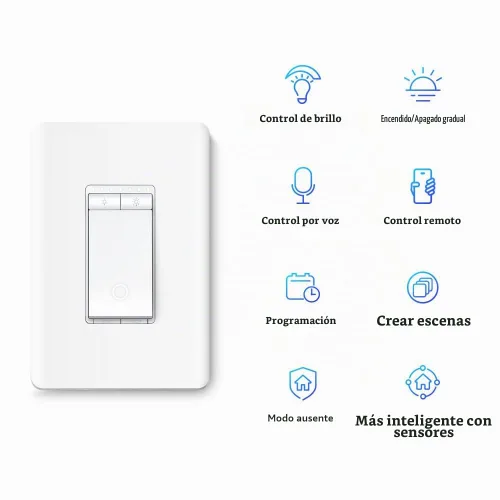 Vista 2 de TP-Link Tapo Interruptor de atenuador inteligente, un solo polo, requiere cable neutro, interruptor de luz Wi-Fi de 2,4GHz compatible con Alexa