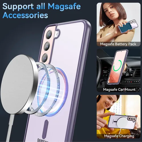 Vista 11 de OWKEY Funda magnética para Samsung Galaxy S22 Plus 5G, compatible con MagSafe, delgada, translúcida, a prueba de golpes, con antihuellas