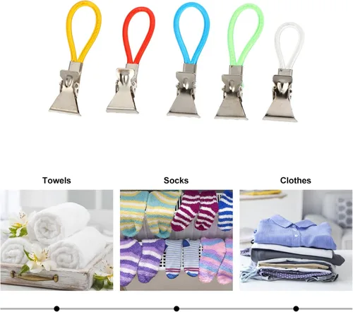 Vista 2 de Cabilock Ganchos para toallas de baño, 20 unidades, clips de cuerda de color metálico, clips para toallas para cocina y baño