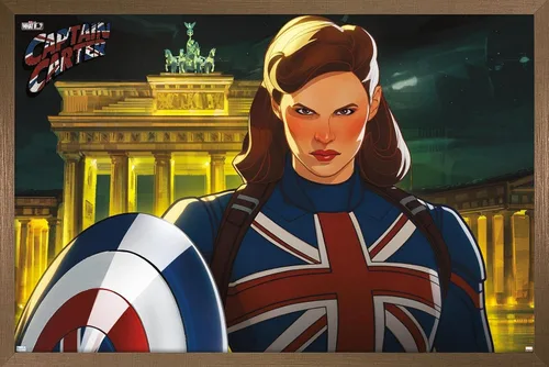Vista 16 de Trends International Marvel: Year of The Shield - Póster de pared del Capitán Carter, 22.4 pulgadas de largo x 14.7 pulgadas, versión enmarcada