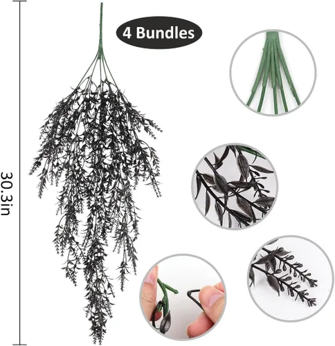 Vista 2 de RECUTMS Plantas colgantes artificiales de lavanda falsa, flores resistentes a los rayos UV, decoraciones para interiores y exteriores, 4 paquetes