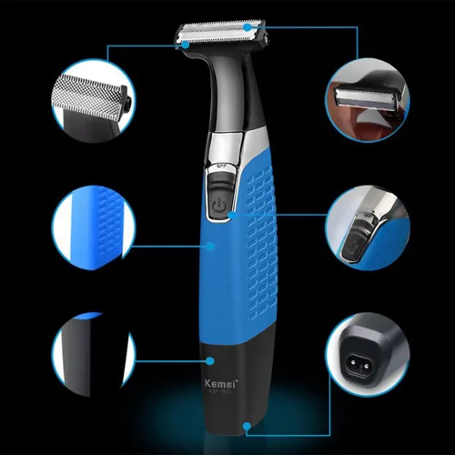 Vista 4 de KEMEI Maquinilla de afeitar eléctrica, recortadora de barba para hombres, peluquería corporal recargable por USB inalámbrico y removedor de vello