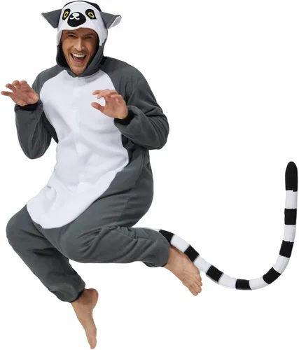 Vista 4 de Kigrucme Onesie - Mameluco para adultos, para mujer, disfraz de animal Lemur, disfraz de Halloween y Navidad, fiesta familiar