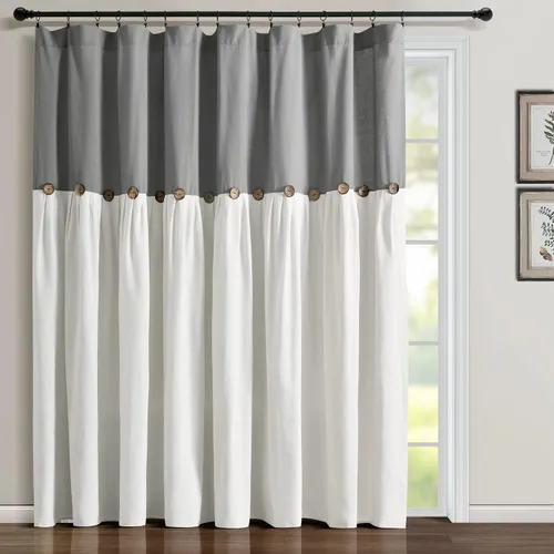 Vista 28 de Lush Decor - Cortinas de lino con botones de estilo granja, panel individual, diseño plisado de dos tonos de 40 pulgadas de ancho x 108 pulgadas