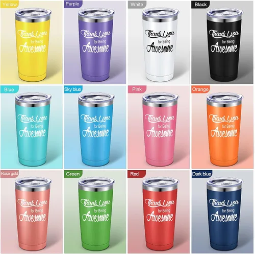 Vista 7 de Jinei Paquete de 24 vasos con la frase "Thank You for Being Awome", regalos de agradecimiento a los empleados, vasos aislados de acero inoxidable