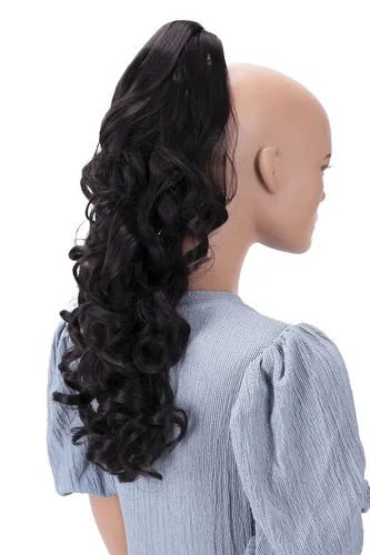 Vista 18 de Prettyshop - Extensión de cola de caballo de 24 pulgadas con clip, larga, voluminosa, ondulada, resistente al calor, color negro H63