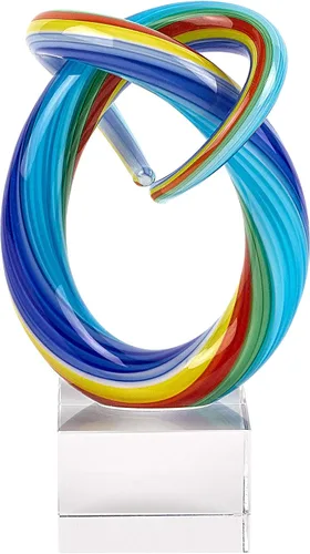 Vista 2 de Elegante y moderno centro de mesa colorido de cristal de Murano para decoración del hogar, nota arcoíris, 11 pulgadas