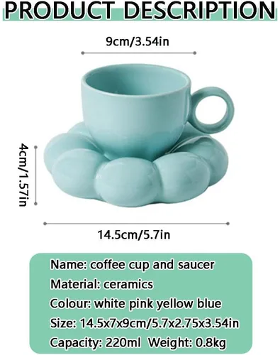 Vista 7 de Taza de café de cerámica, taza de capuchino de 7 onzas, tazas de café de cerámica con platillos, aptas para microondas y lavavajillas, juego de taza